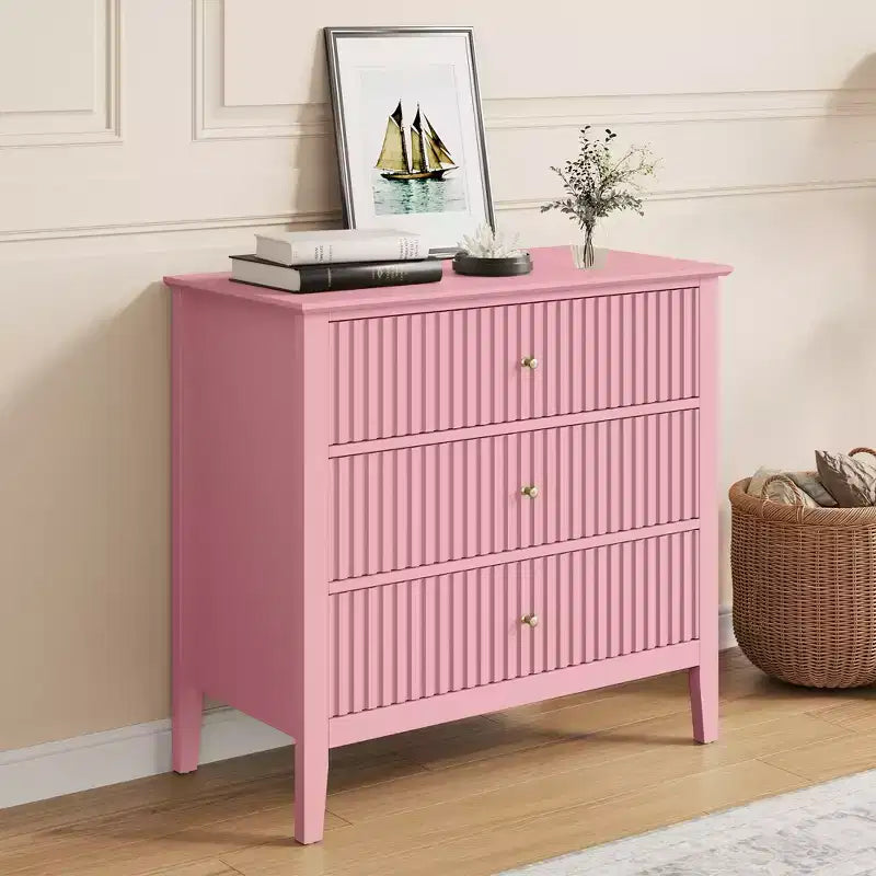 Cómoda Heynemo com 3 gavetas, mesa de cabeceira em madeira pintada com 30 polegadas de altura e arrumação, cómoda larga e moderna com corrediças de esferas