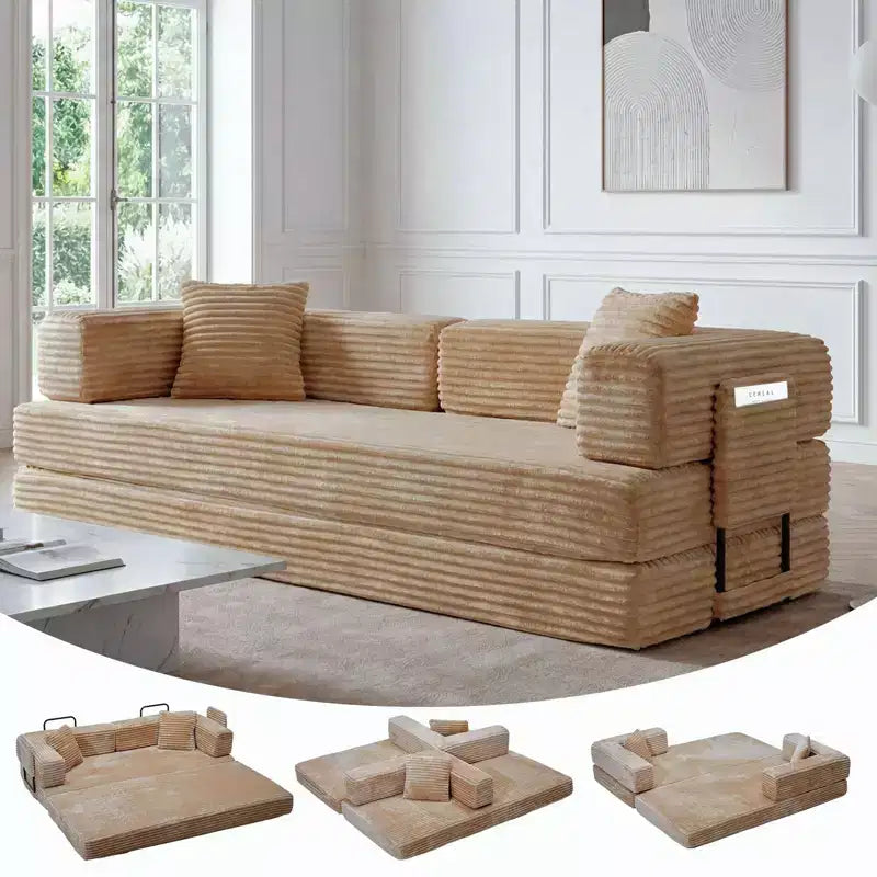 80,7-calowa rozkładana sofa 5 w 1 – sztruks, 544 kg, bez montażu