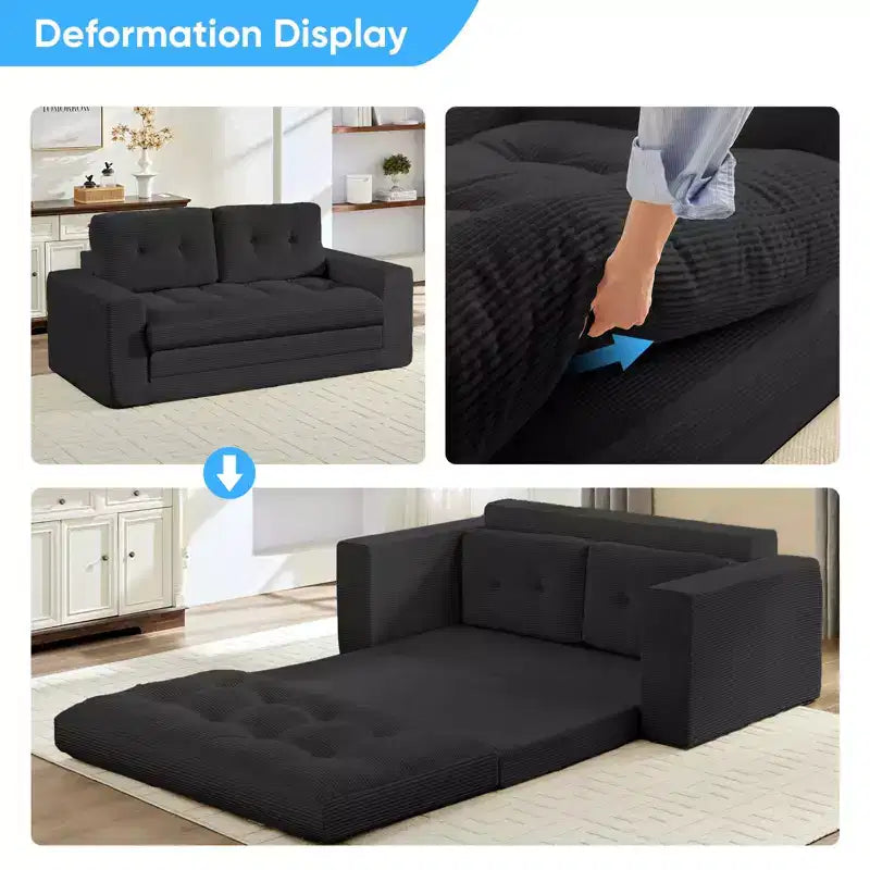 Canapé-lit futon convertible 2-en-1 Mjkone de 71 po, canapé deux places convertible pliable en tissu côtelé avec boutons capitonnés, gain de place