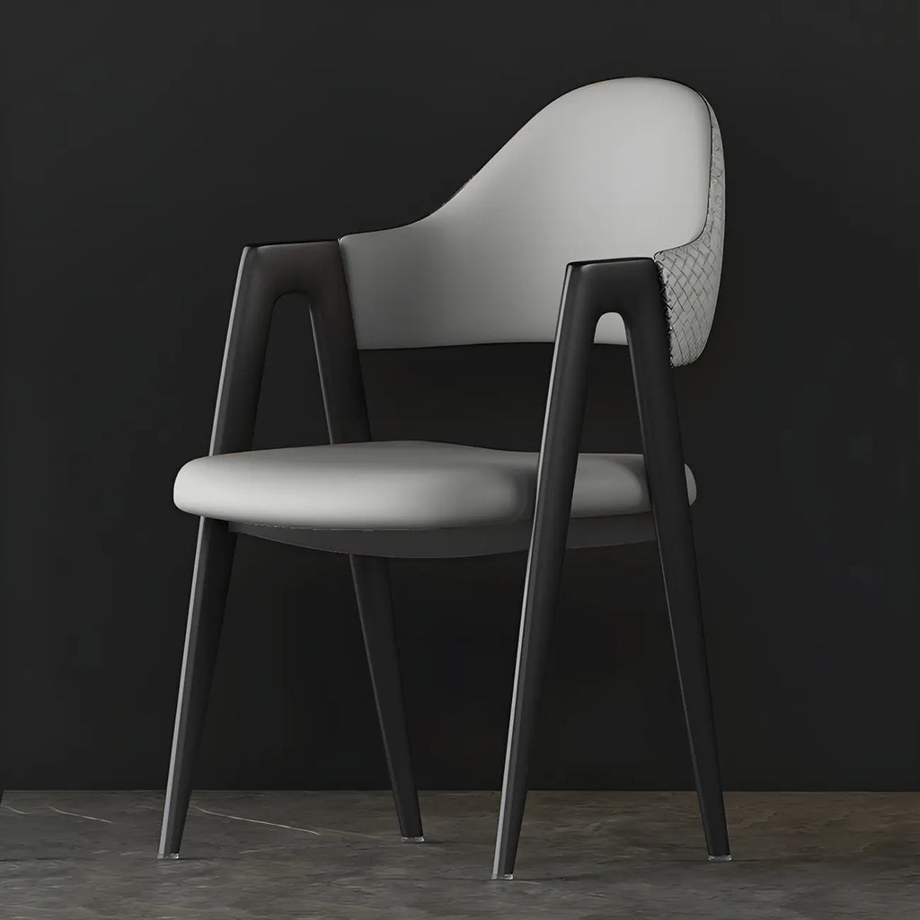 Chaise de salle à manger moderne en cuir, avec accoudoirs, dossier ouvert incurvé