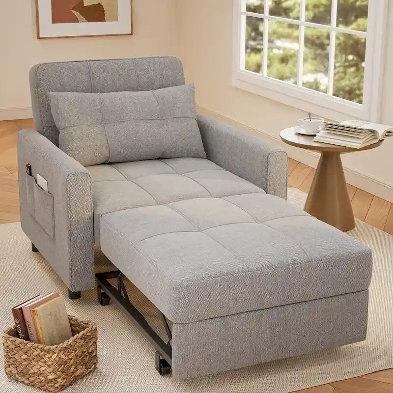 Sofá-cama 3 em 1 com cadeira-cama extraível, sofá-cama convertível, ajustável e dobrável, estofado