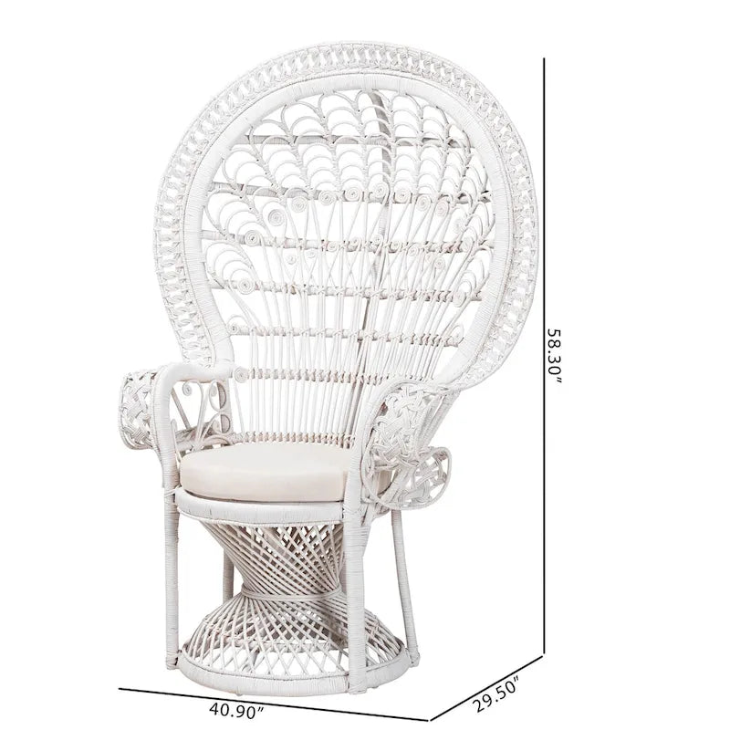 Kallima moderner bohemischer Pfauenstuhl aus weißem, naturfarbenem Rattan