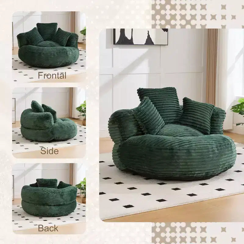 Sitzsack-Sofa für Erwachsene und Kinder, übergroßer Cord-Sitzsack mit 3 Kissen und Armlehne für Wohnzimmer oder Schlafzimmer