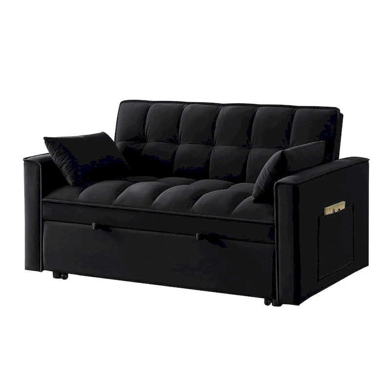 Sofá-cama de 2 lugares 4 em 1 com braços e bolsos de arrumação, sofá-cama extraível multifunções com encosto ajustável