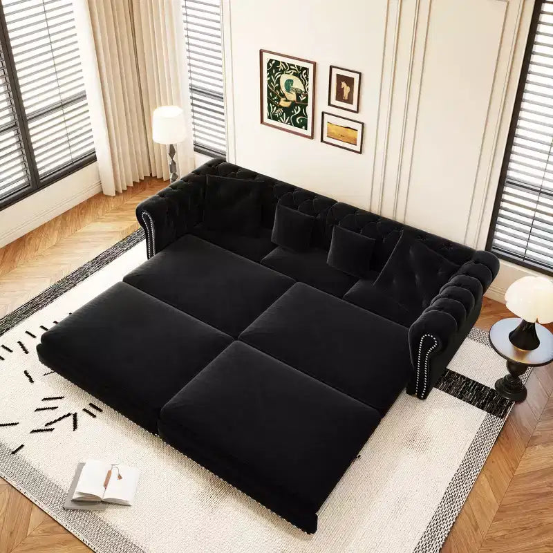 Rozkładana sofa 3 w 1 Whisen Velvet typu king-size z ruchomym podnóżkiem i pikowanym wzorem