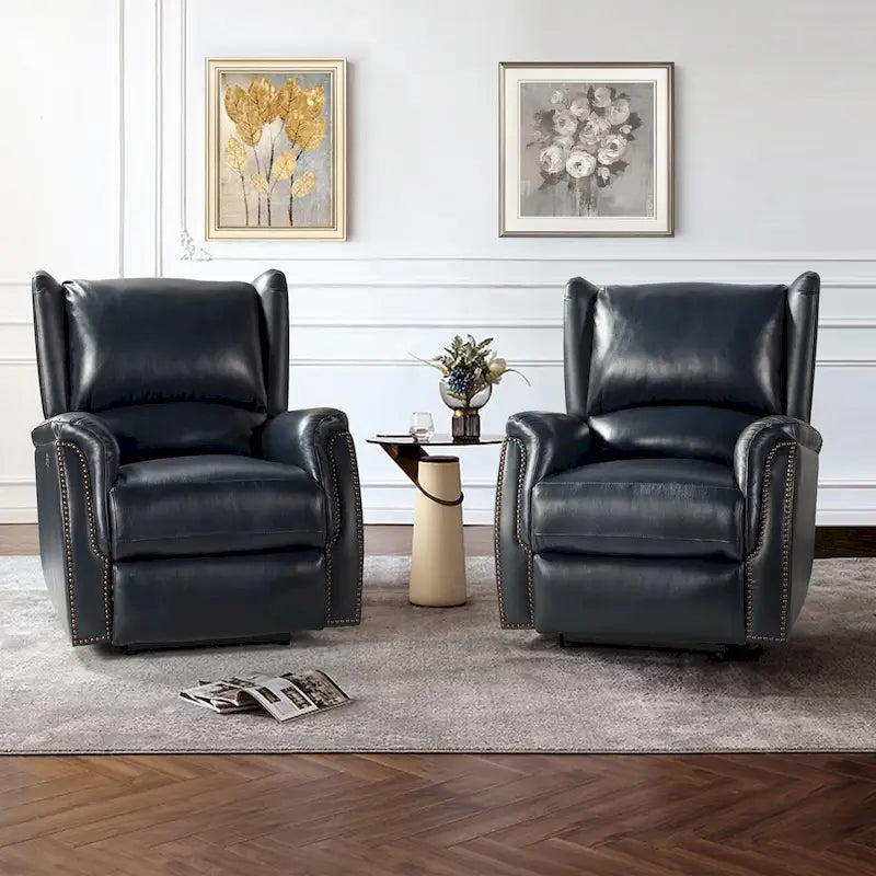 Genuine Leather Power Recliner with USB Port â€?Wingback Nailhead Set of 2