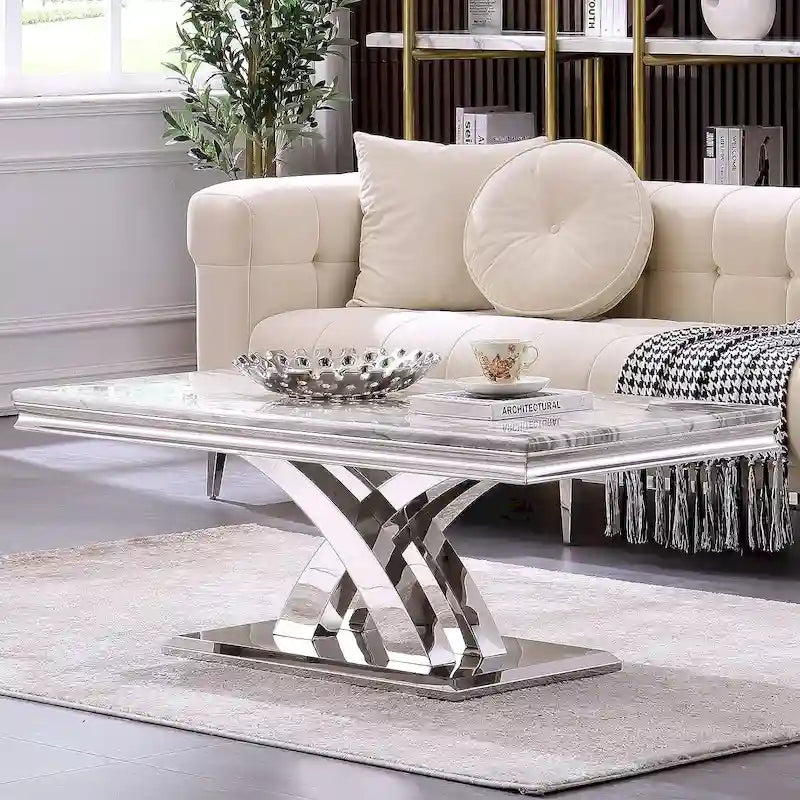 Modern Coffee Table 48 Rectangular Coffee Table with X Base Pedestal Coffee Tables for Living Room