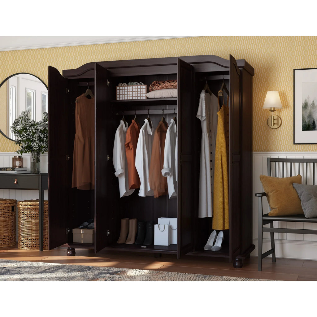 Armadio guardaroba a 4 ante Palace Imports Kyle in legno massello al 100% con ante in legno massello o a specchio