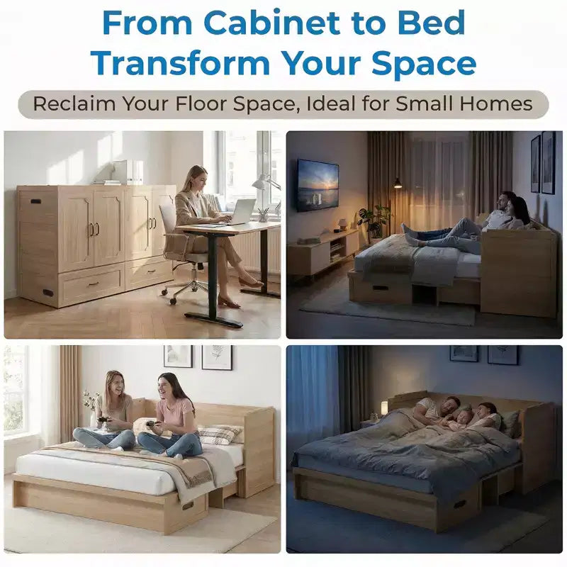 Mjkone umwandelbares Murphy-Schrankbett in Queen-Size mit Matratze, USB-Ladefunktion und Aufbewahrungsschubladen