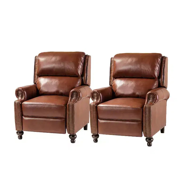 Set of 2 Elisabete Modern Wingback Genuine Leather Recliner with Vintage Nail Head Trim for Living Room and Bedroom| ART OF LIVING DESIGNS