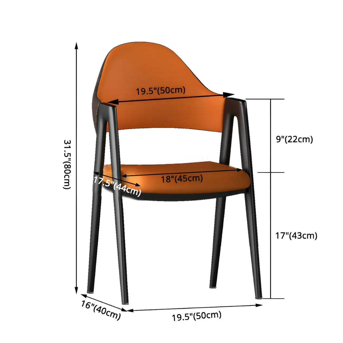 Chaise de salle à manger moderne en cuir, avec accoudoirs, dossier ouvert incurvé