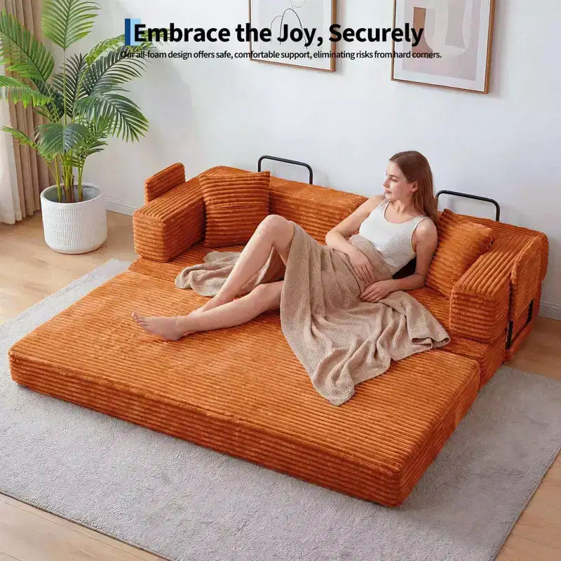 80.7 5-in-1 Convertible Sleeper Sofa Bed â€?Corduroy, 1200 lbs, No Assembly