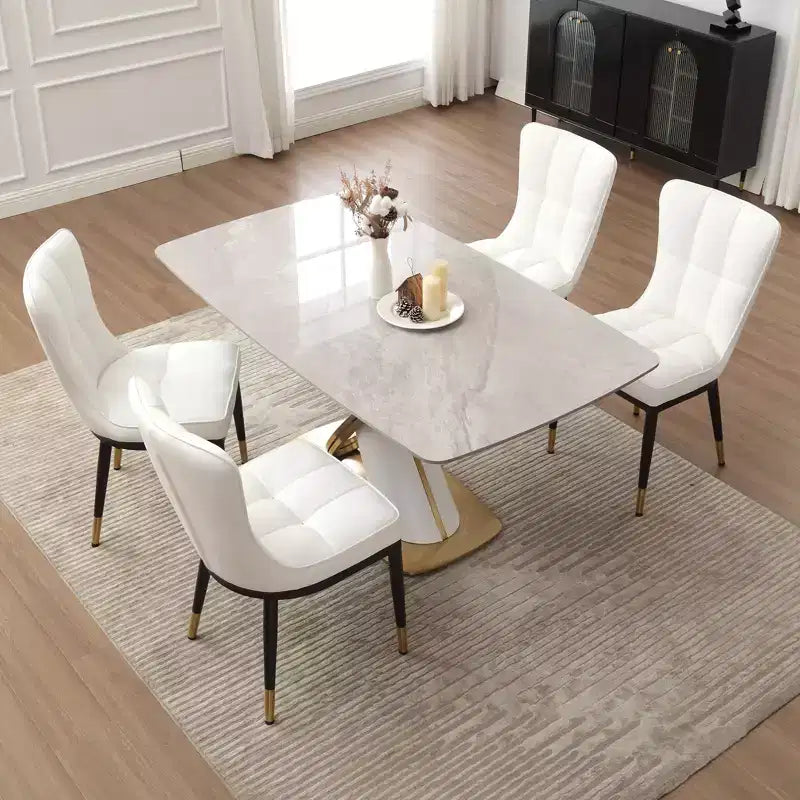 Bekrvio eetkamerstoelen, set van 6, moderne bekleding van imitatieleer met hoge rugleuning, metalen poten, armloze keukenstoelen voor woonkamer en eetkamer