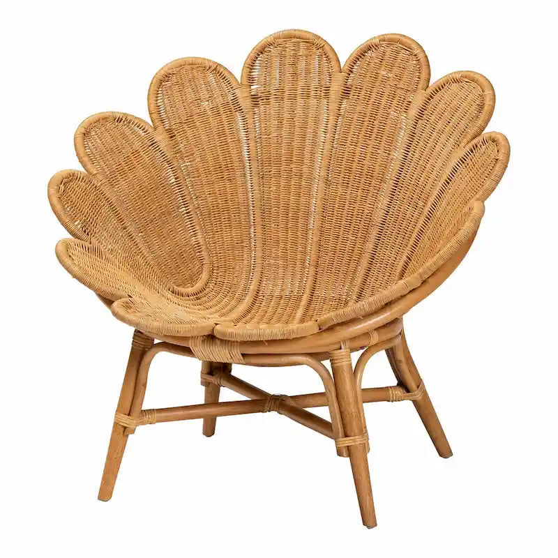 Blossom Boho-Akzentstuhl aus Honig-Rattan in Blumenform