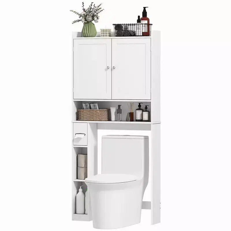 HOMCOM Aufbewahrungsschrank über der Toilette, moderner Badezimmer-Organizer über der Toilette mit 2 Türen und Toilettenpapierhalter, freistehender Platzsparer