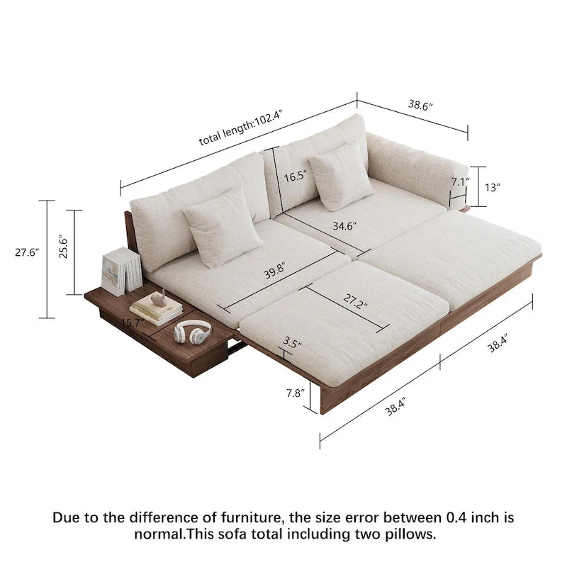 JASIWAY modernes Sofa aus Massivholz mit Baumwoll-Leinenbezug