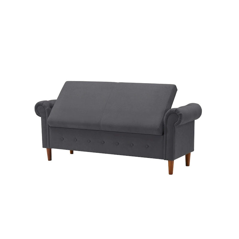Panca contenitore per camera da letto, per fondo letto, con braccioli arrotondati, rivestita in velluto, pouf-divano lungo