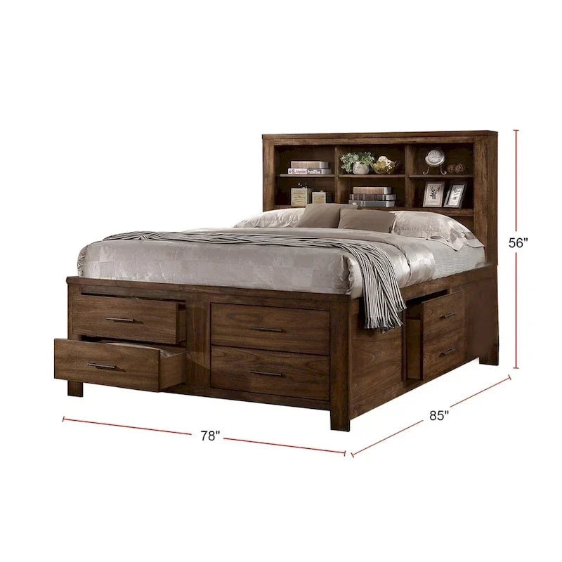 Cama com 6 gavetas por baixo, em nogueira