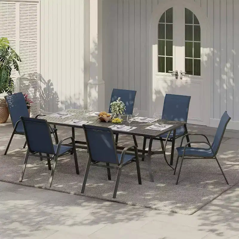 Terrasstoelen, stapelbare buiteneetkamerstoelen, set van 4/6, lichtgewicht weerbestendige textilene tuinstoelen met armleuningen voor achtertuin en zwembadterras