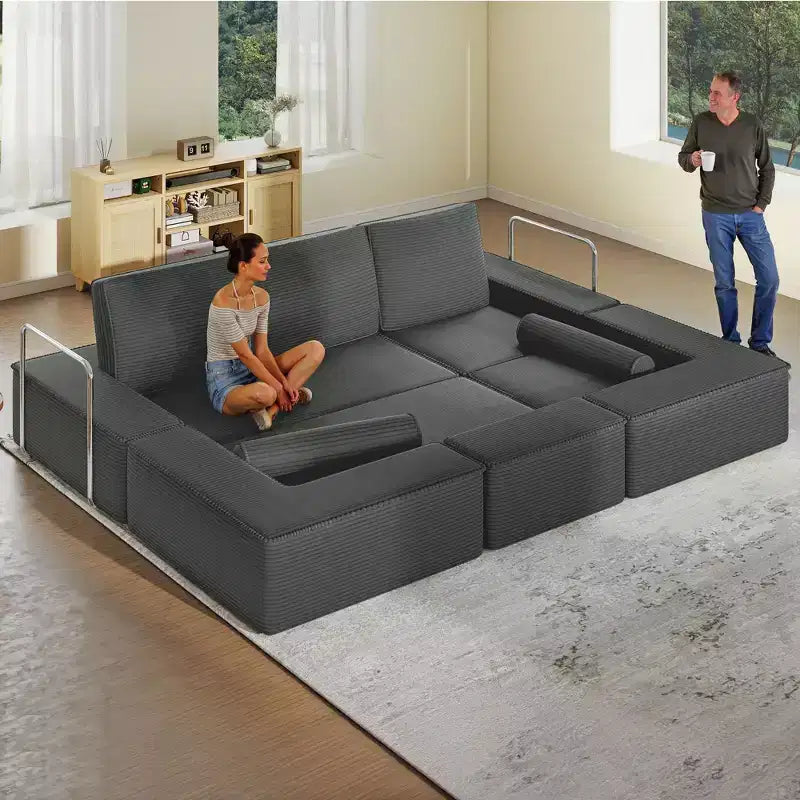 Modułowa kanapa narożna typu Cloud, wygodna sofa z sztruksu, komfortowy narożnik z głębokim siedziskiem i wysokimi poduszkami, łatwy montaż