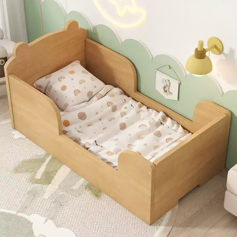 Lit au sol en forme d’ours Okak pour enfants de 3 à 6 ans, cadre de lit pour tout-petit avec barrière de sécurité, joli lit pour enfants en forme d’animal