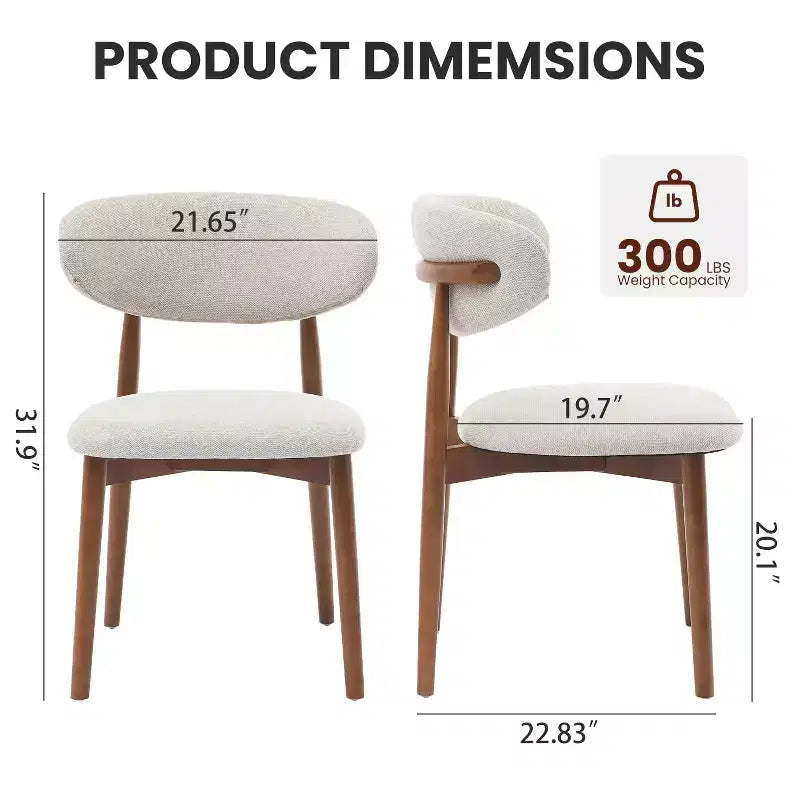 Esszimmerstuhl-Set, 4-teilig, gepolsterte Esszimmerstühle im Mid-Century-Modern-Stil, Küchenstühle im Landhausstil mit gepolsterter Stofffläche und Holzbeinen, Beige