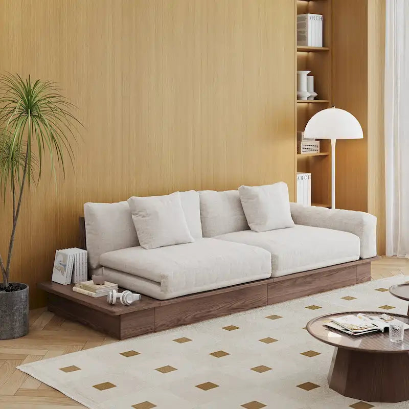 JASIWAY modernes Sofa aus Massivholz mit Baumwoll-Leinenbezug
