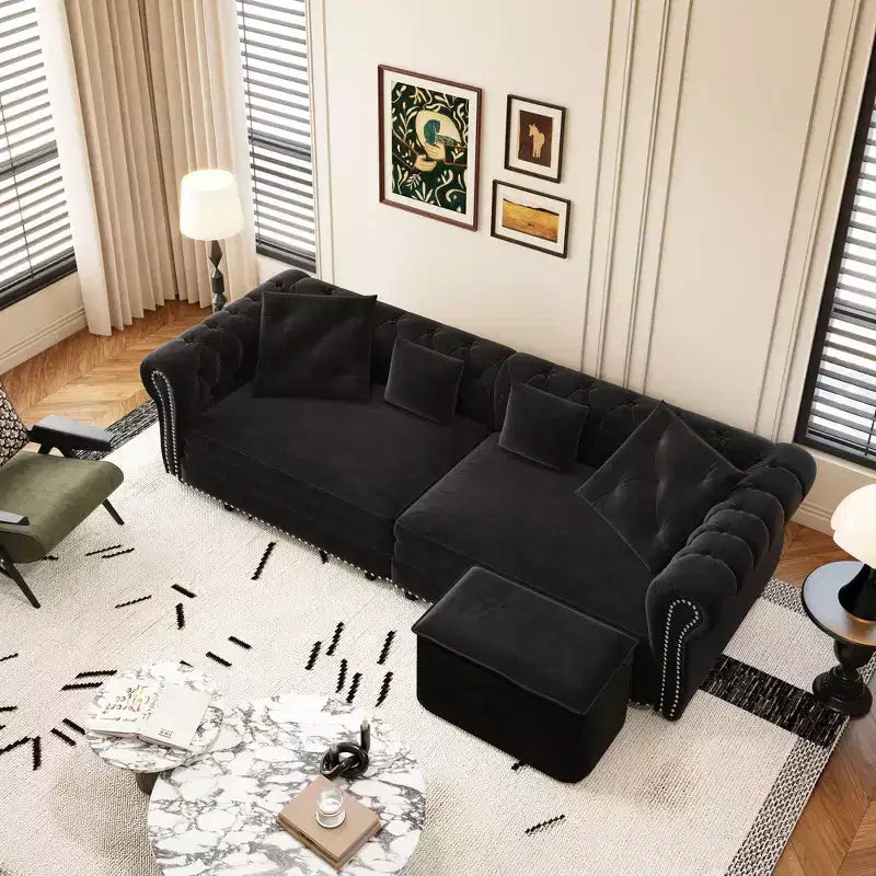 Rozkładana sofa 3 w 1 Whisen Velvet typu king-size z ruchomym podnóżkiem i pikowanym wzorem