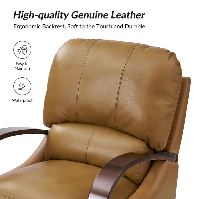 Alex mid-century moderne handmatige relaxfauteuil van echt sigarenkleurig leer met gebogen houten armleuningen
