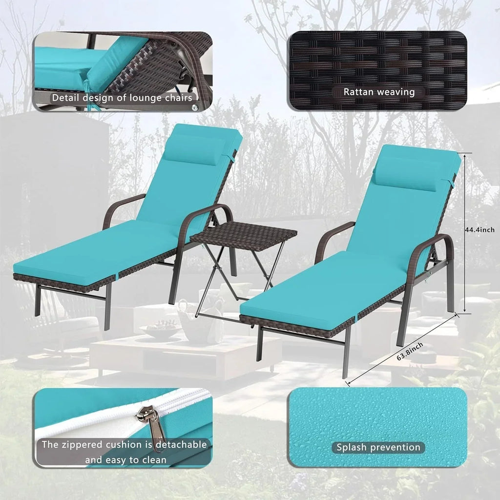 3-elementowy zestaw ogrodowych leżanek typu chaise longue Kullavik