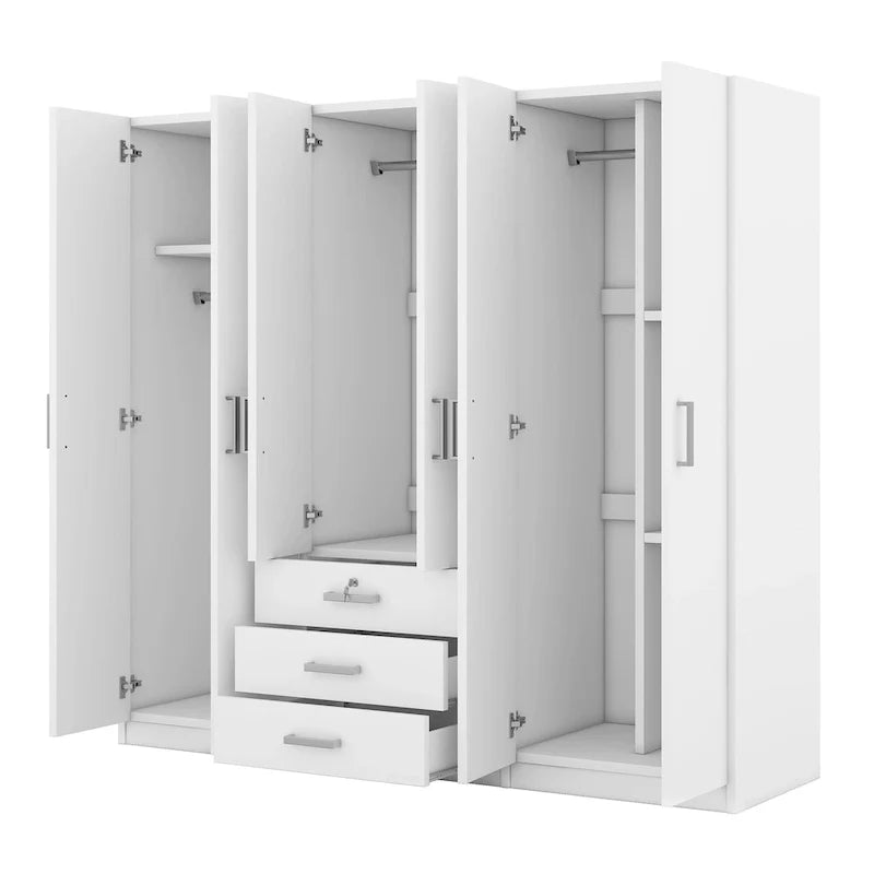 6-türiger Holzkleiderschrank mit Stauraum und 3 großen Schubladen fürs Schlafzimmer