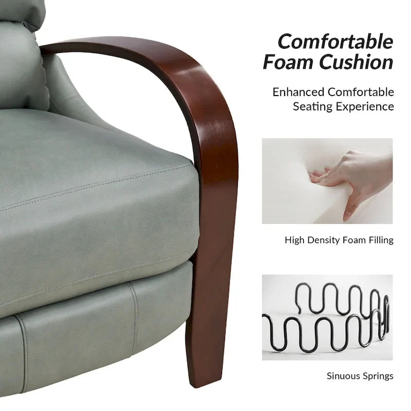 Alex mid-century moderne handmatige relaxfauteuil van echt sigarenkleurig leer met gebogen houten armleuningen