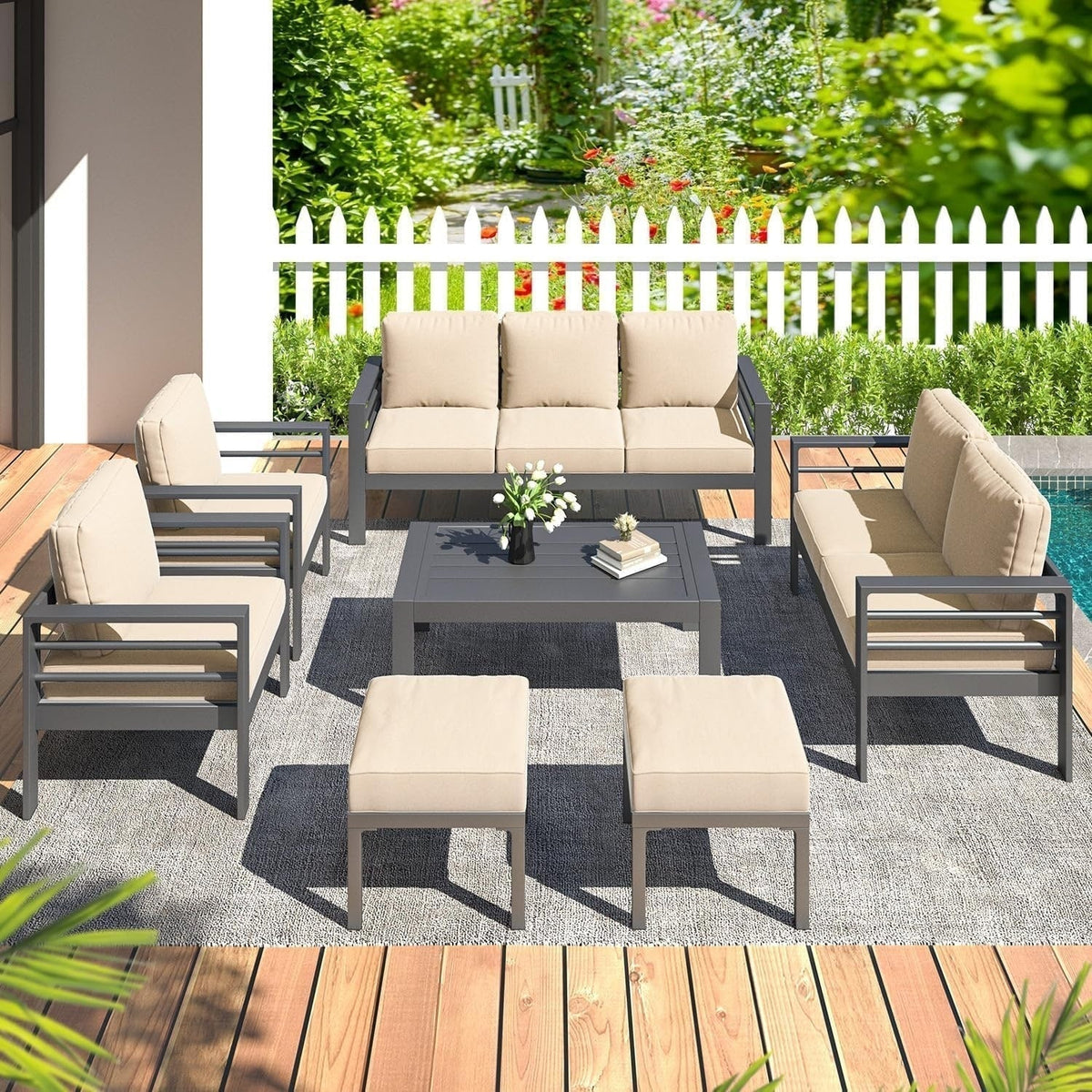 Ensemble de mobilier de terrasse en aluminium AECOJOY de 7 pièces, ensemble extérieur pour la conversation